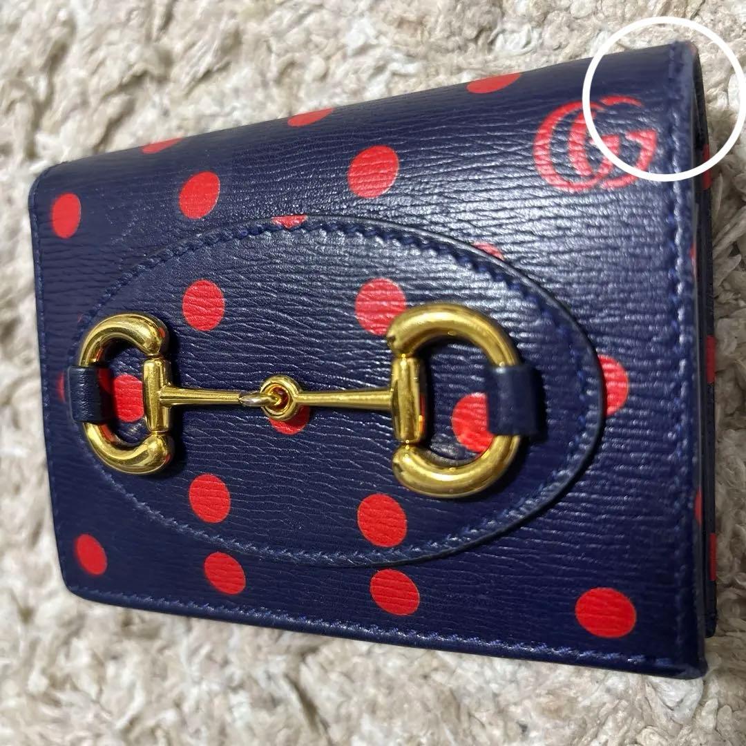 Gucci ドット柄 二つ折り財布 ネイビー レッド ミニ財布 折り財布