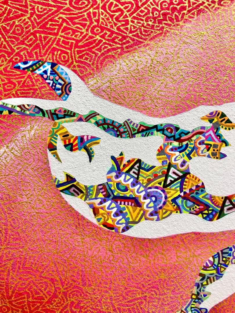 値下げ　原画　鯨　動物画　絵画　アクリル画　現代アート　細密画　手描き　一点物