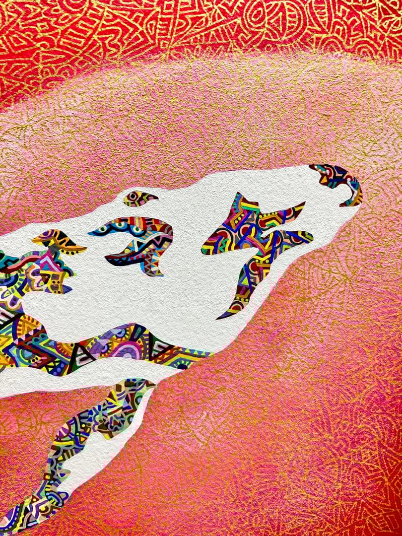 値下げ　原画　鯨　動物画　絵画　アクリル画　現代アート　細密画　手描き　一点物