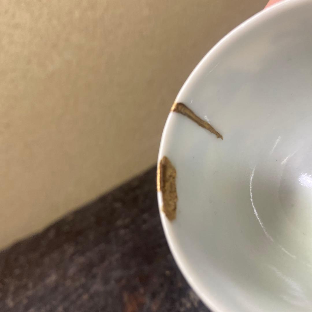 中国古玩　染付魚泳図杯　4.5cm4cm