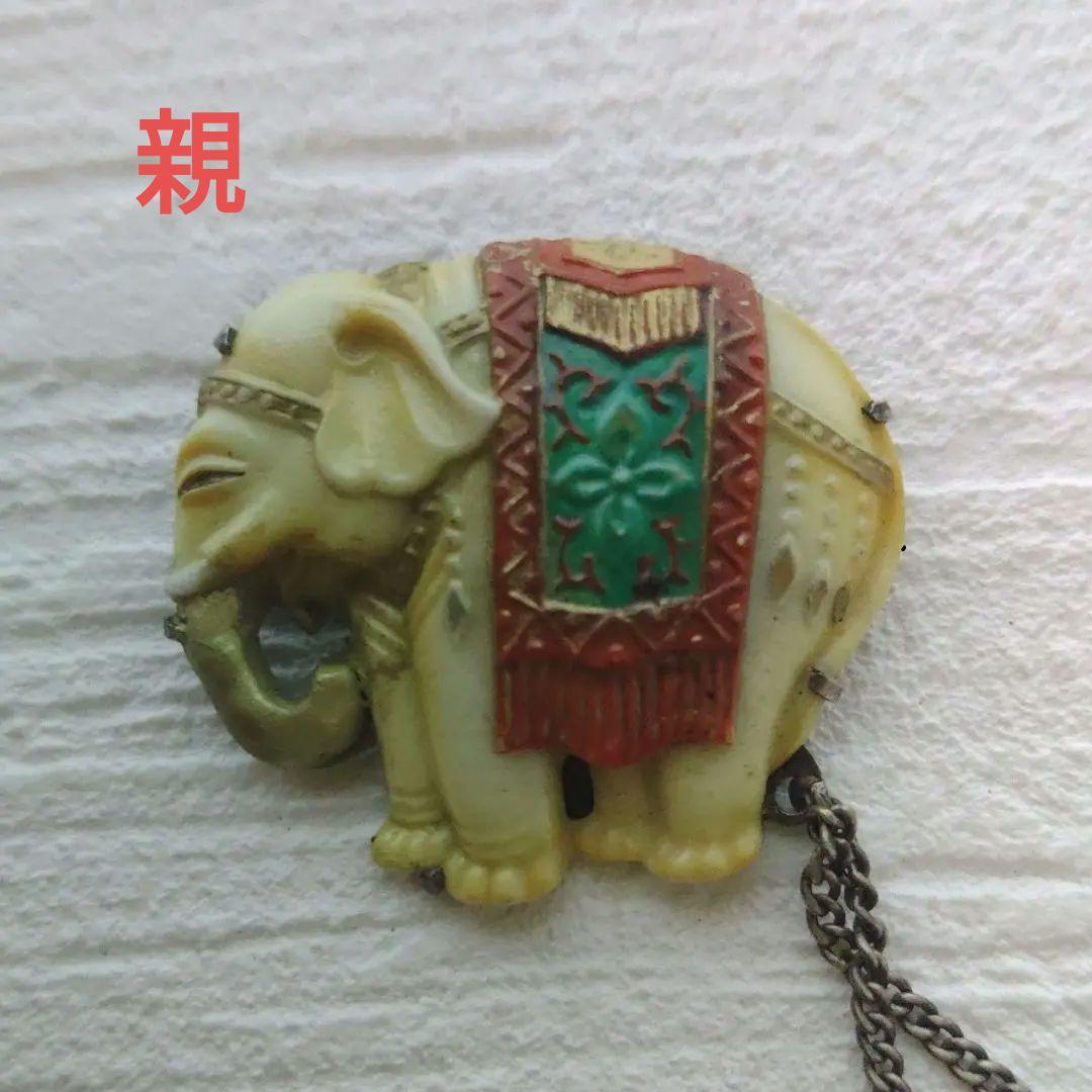 象 親子象 九谷焼 銀製 ブローチ バッチ イ10