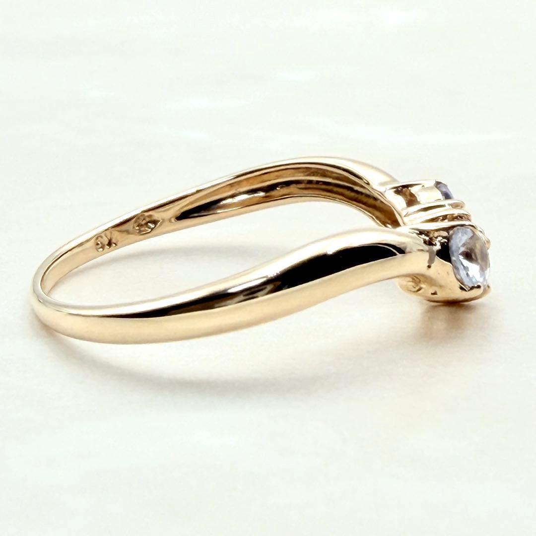 ほぼ未使用　K9 イエローゴールド　リング　ジルコニア　色石　9号　希少品　レア