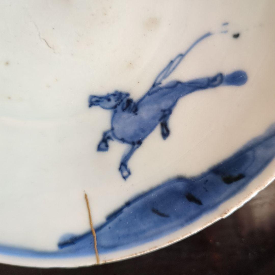 青い馬の絵柄の陶器皿 古染付 馬の絵柄 午年 青い