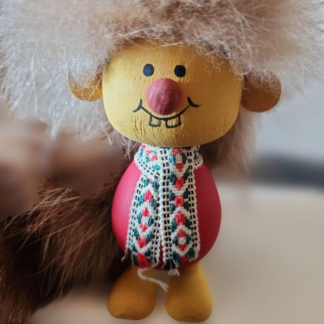 ヴィンテージ木製トロール人形 スウェーデン 北欧 工芸品 ファー