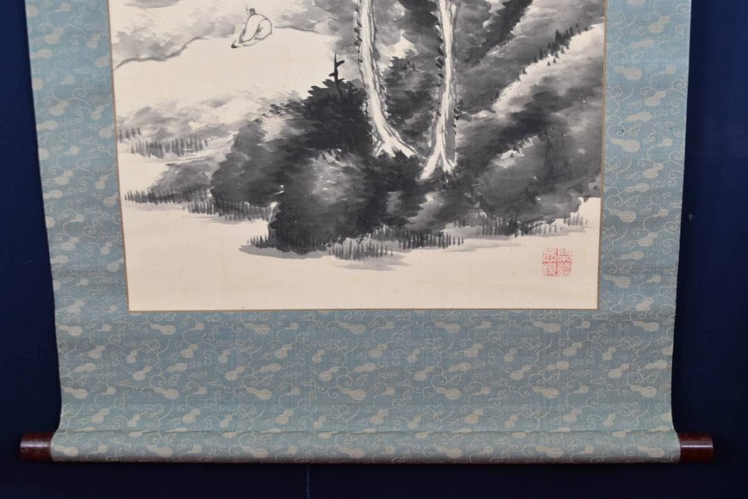 【真作】三井飯山/夏山雨後人物図/掛軸☆宝船☆AA-965