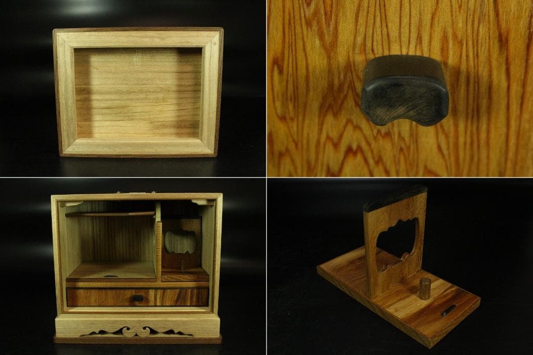 煎茶 銘木 寄せ木 茶箱 器局 指物師 暲尚斎 古希作 共箱(K-YC503)