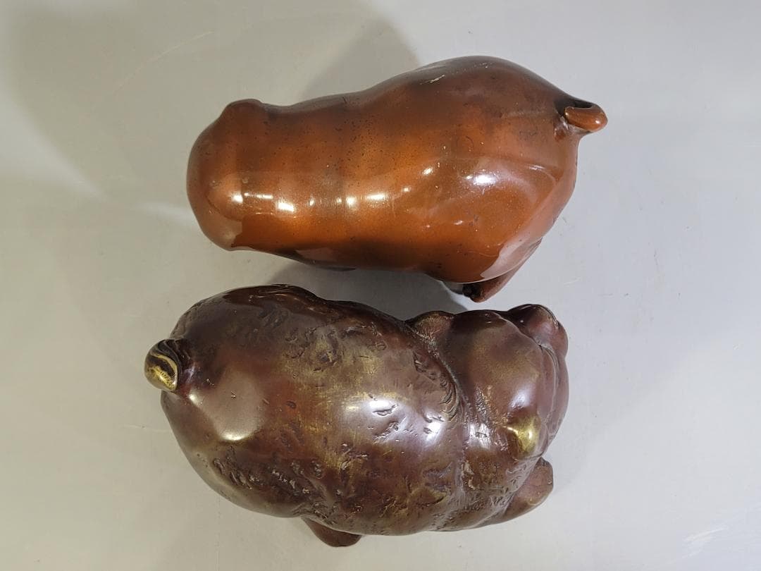 可愛い 遊 犬 置物 銅製 二件 DT592