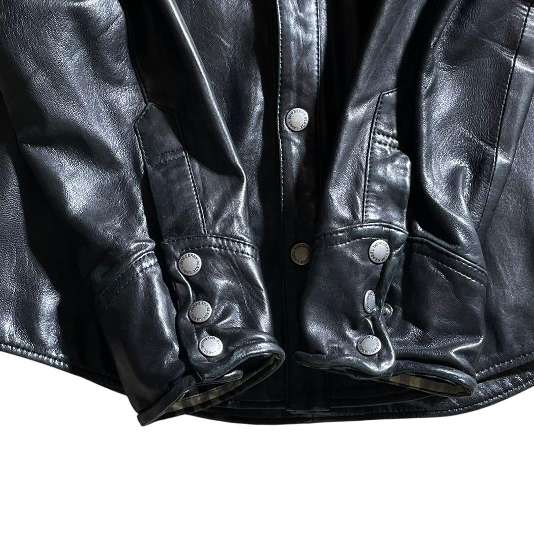 ①バーバリーブラックレーベル レザージャケット ノバチェック 羊革 黒