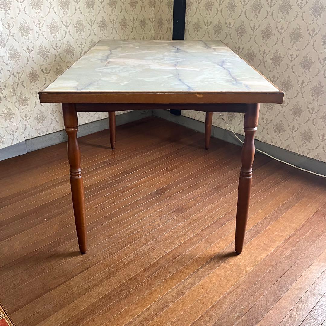 【アンティーク】昭和レトロ 大理石柄 木製ダイニングテーブル 石目天板 古民家