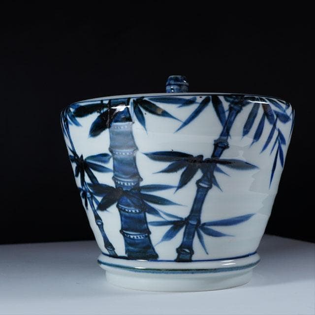 真葛香斎染付竹絵水指赤絵蓋添う共箱茶道具京焼古染付写