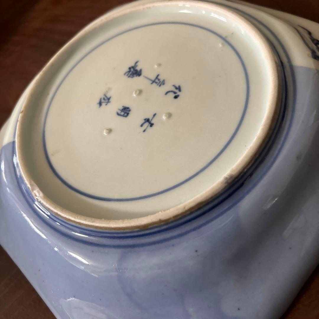 古伊万里染付 角皿 アンティーク 白磁 李朝 骨董 古道具 李朝
