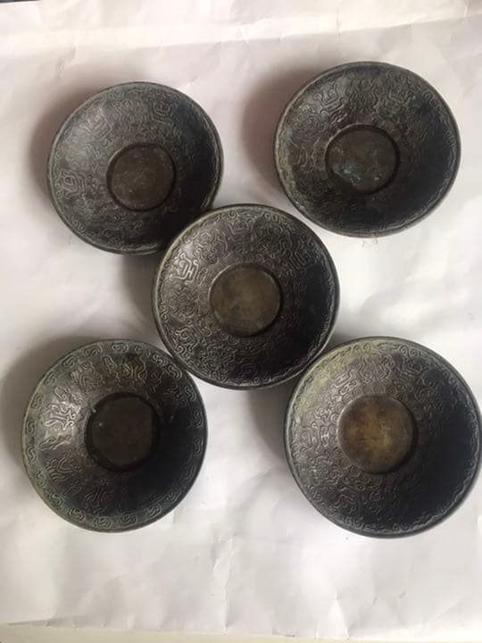 茶托5客，古銅製，在銘「昌晴正」古美術品。 茶托5客，古銅製，在銘「昌晴正」古美術品。の通販はau PAY マーケット