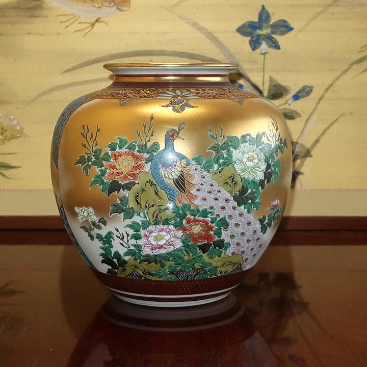 伝統工芸品　九谷焼　花瓶　本金割取人物　錦生作　GIFT対応可