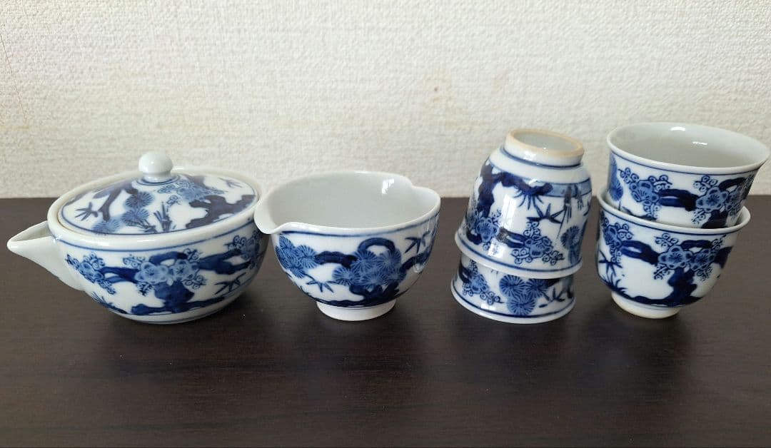 煎茶器 揃 松竹梅 九谷焼 染付 煎茶道具 未使用 湯冷まし 茶杯