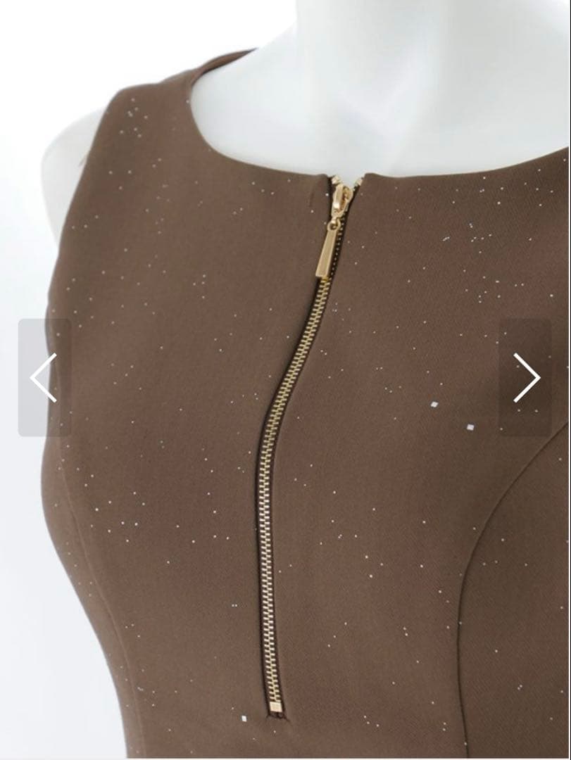 JEWELS ブラウン ハーフジップローウエストベルトミニドレス