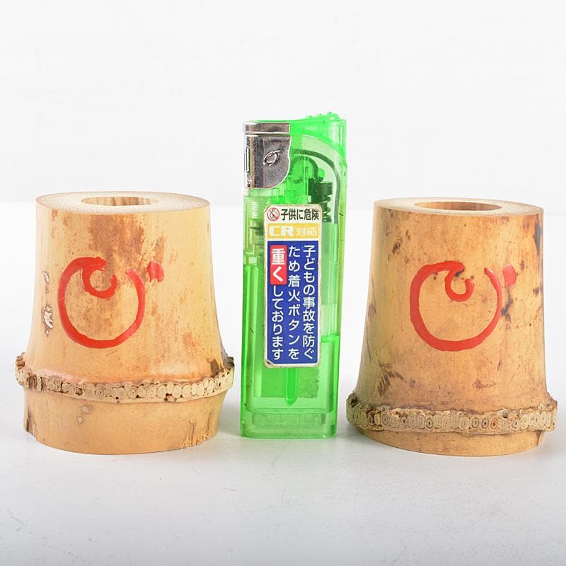 茶道具 竹蓋置 一双 建仁寺竹田益州花押 書付箱 M R5359