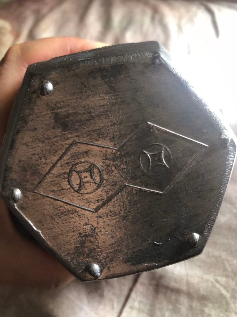 六角形 龍亀文様 錫製温酒器（酒壺） 真鍮取手付き ビンテージ