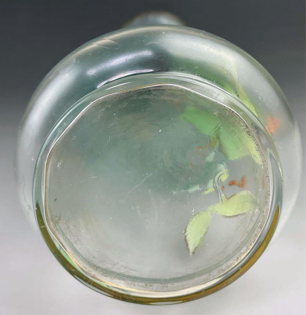 希少】ボヘミアグラス 22．5㎝ エナメル盛 スズラン紋 花瓶 一輪挿し