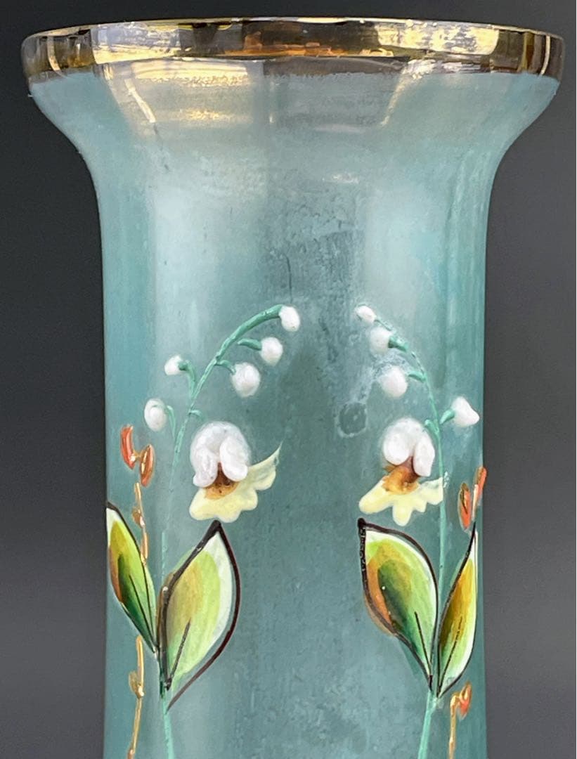 希少】ボヘミアグラス 22．5㎝ エナメル盛 スズラン紋 花瓶 一輪挿し