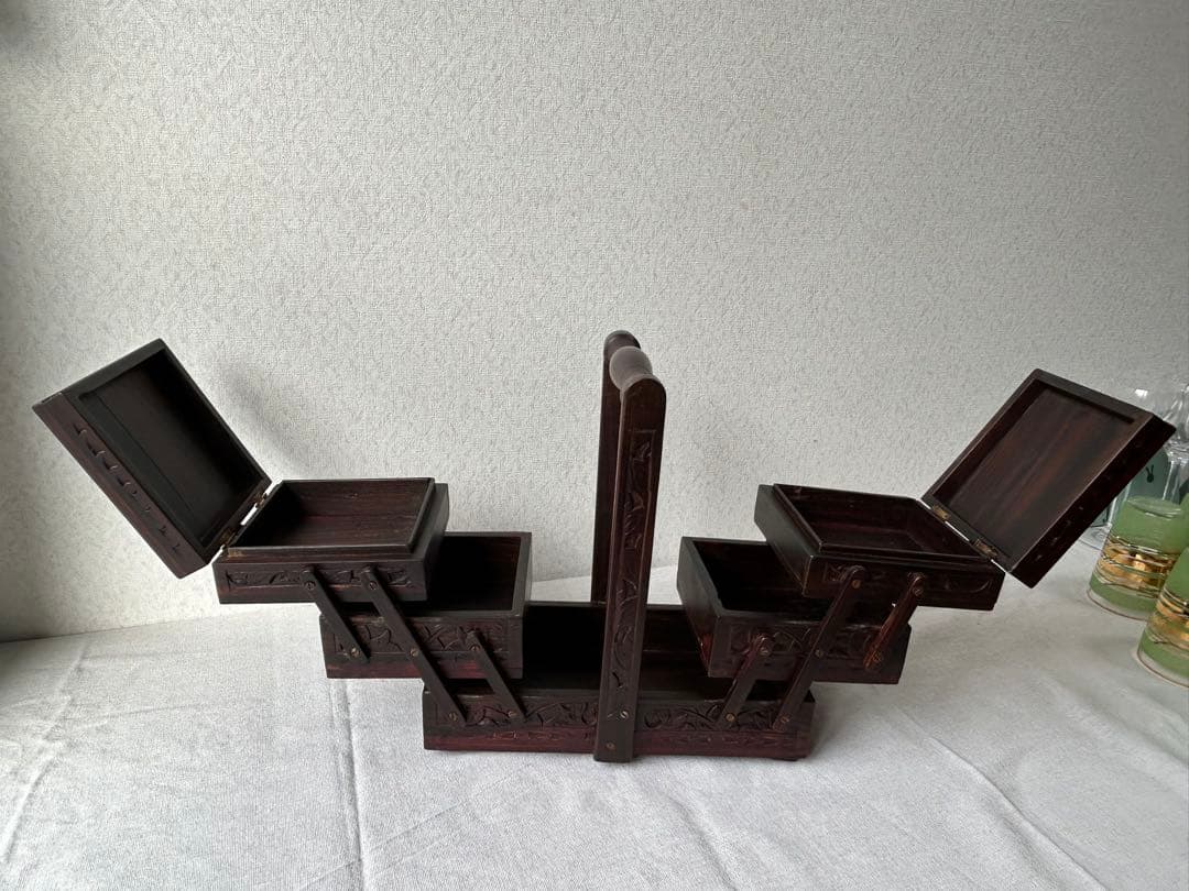 木製彫刻 裁縫箱 小物入れ 収納ボックス レリーフ アンティーク