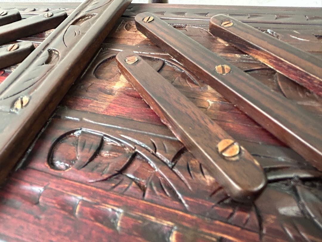 木製彫刻 裁縫箱 小物入れ 収納ボックス レリーフ アンティーク