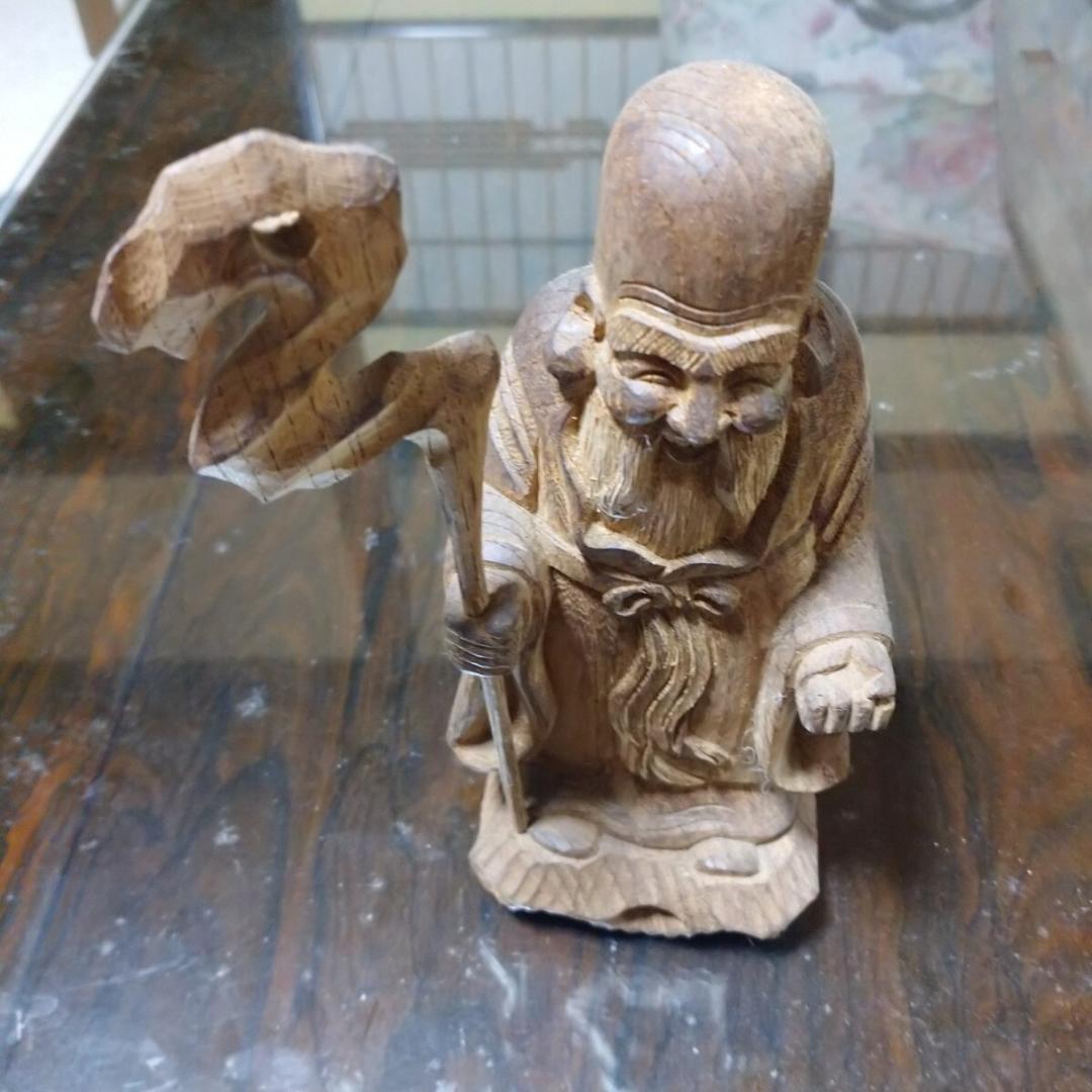 木彫り七福神寿老人置物オブジェ彫刻縁起物 木彫り七福神寿老人置物オブジェ彫刻縁起物