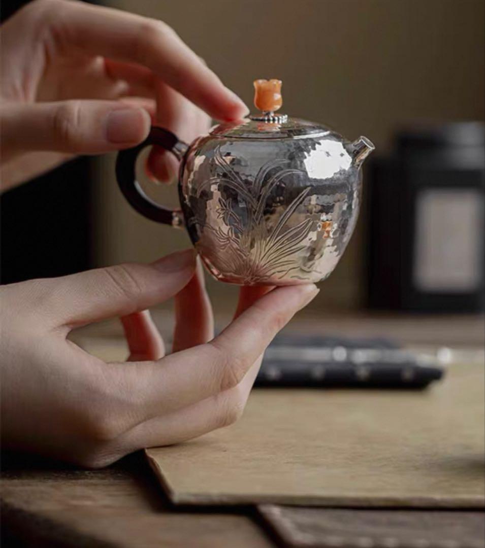 純銀製 蘭銀瓶 煎茶道具 純銀製蘭銀瓶煎茶道具