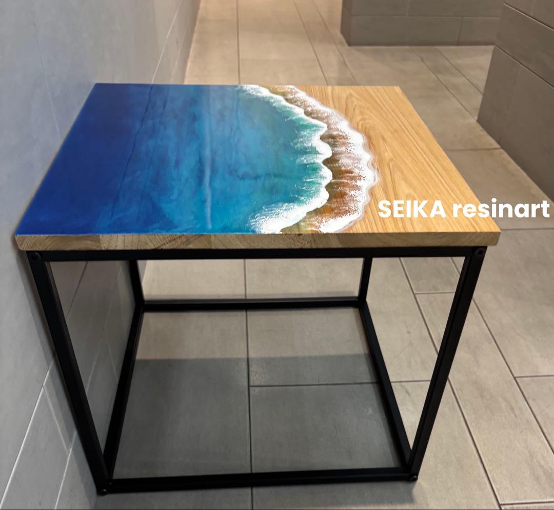 レジンテーブル レジンアート サイドテーブル テーブル 海レジン 40×40