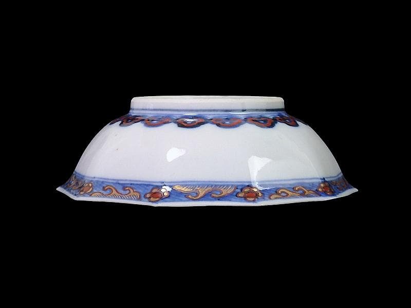 大聖寺伊万里　金襴手　鳳凰に雲　花に青海波の図　八角膾皿　D737AS-fbsv