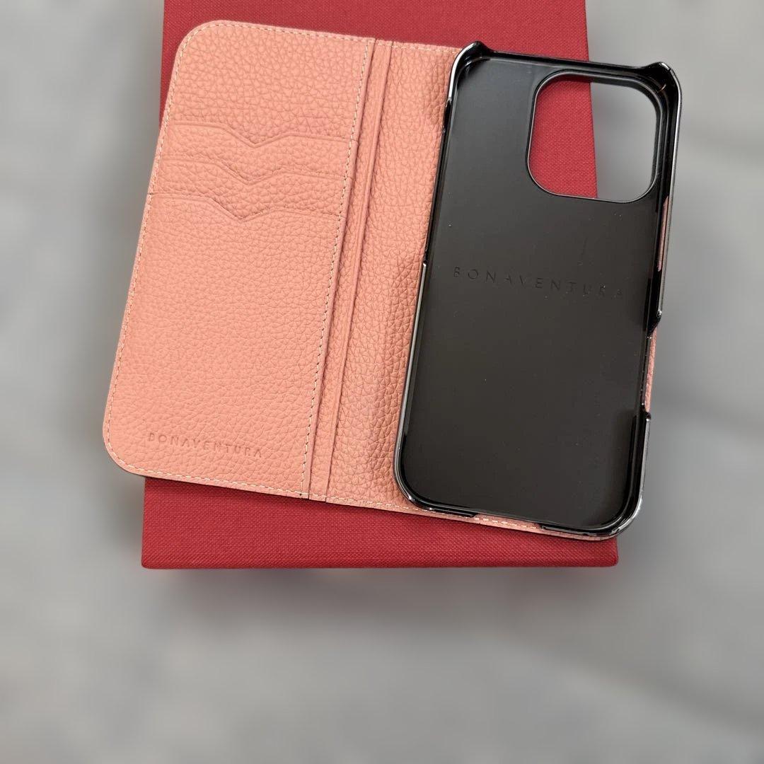 BONAVENTURA グレージュ×コーラル 手帳型ケース ボナベンチュラ iPhone