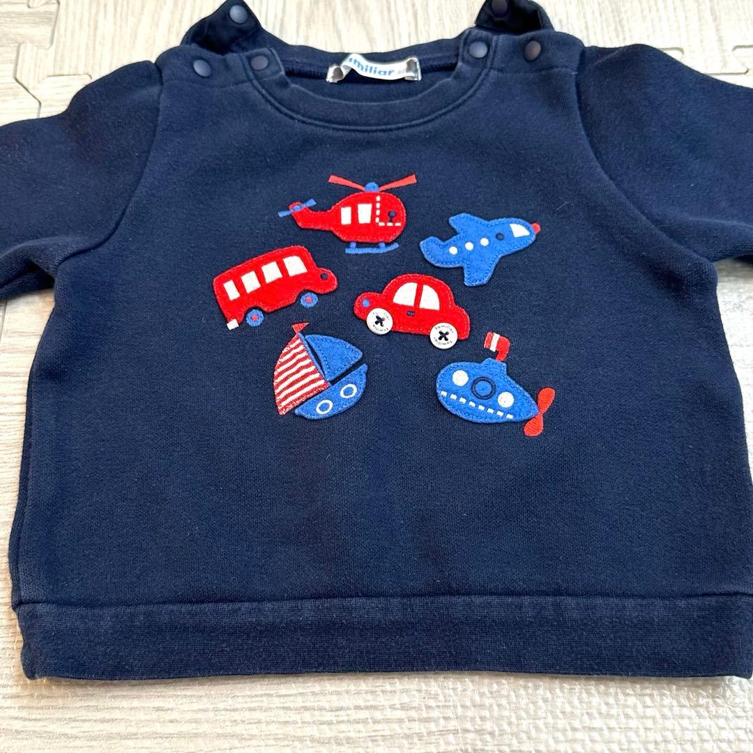 familiar ファミリア トレーナー 80cm 乗り物 刺繍 ネイビー 車 - メルカリ