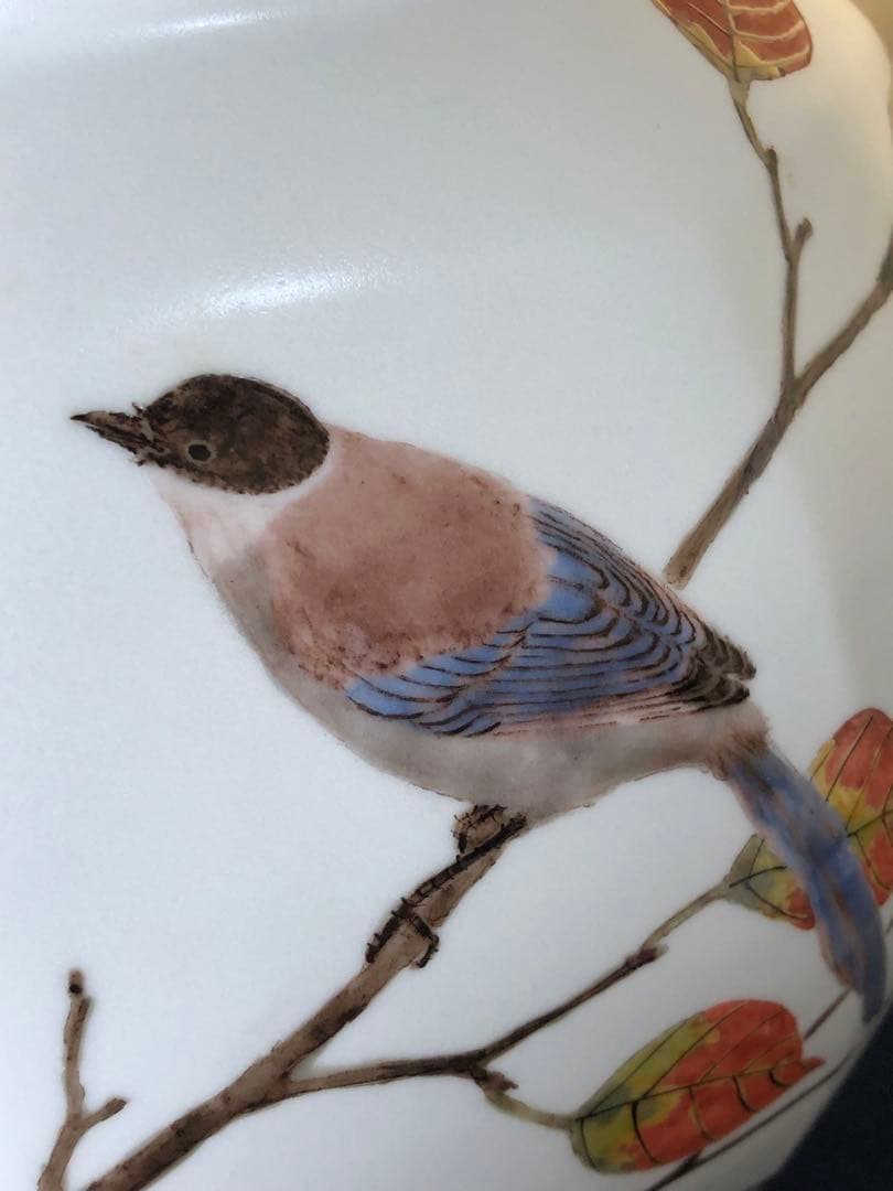 《R》色絵尾長枯葉紋 面取壷 花瓶 花器 影山明志 共箱 251014い2