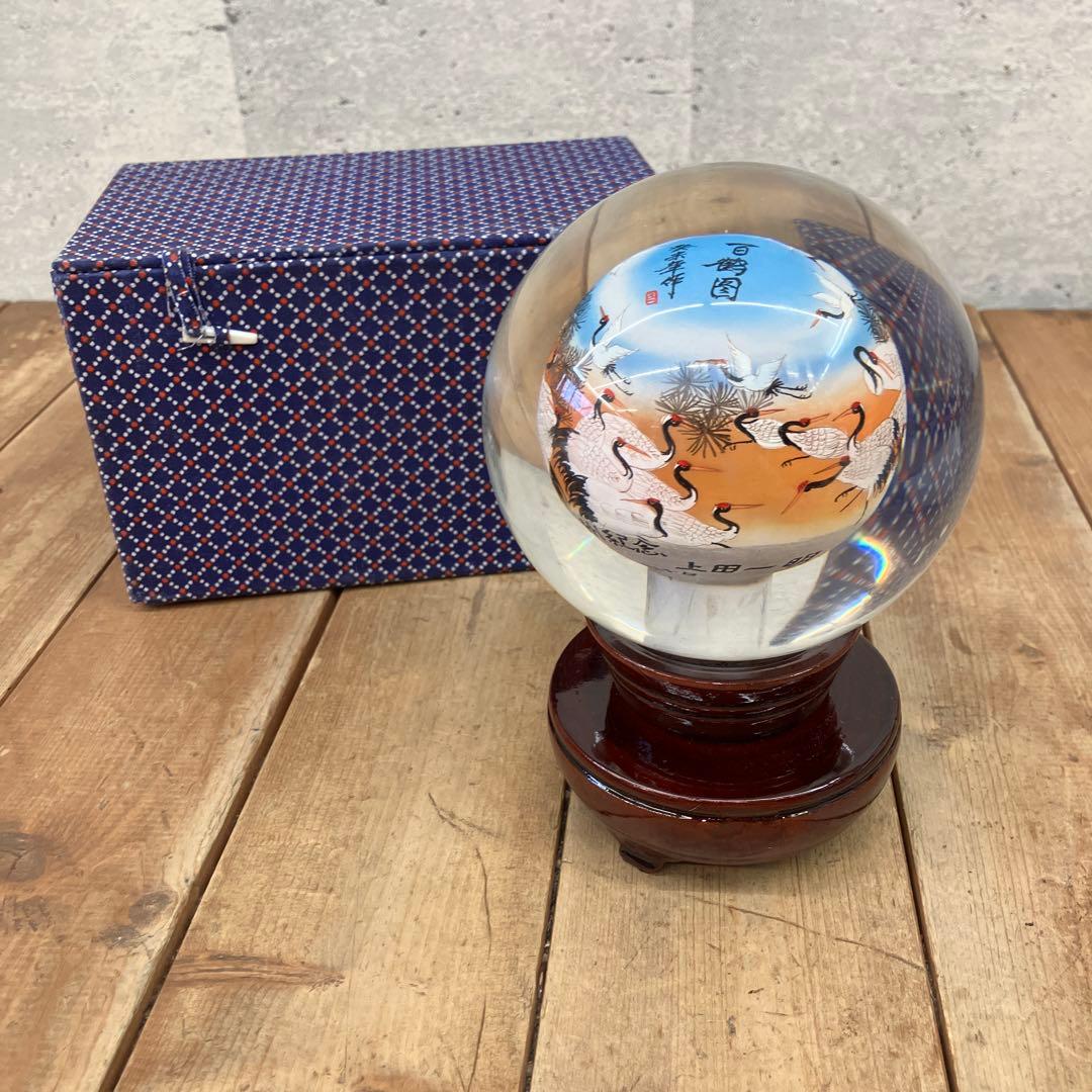 中国美術 伝統工芸品 内画球 内絵 百鶴 舞鶴 鶴 風景画 ガラス玉