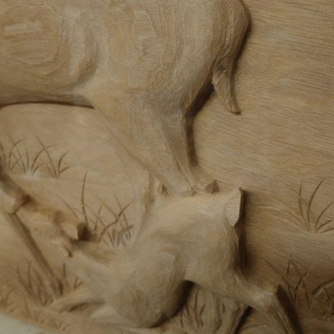 A491 越中井波彫刻 武部豊 名工伝統工芸士【親仔】木彫刻シカ