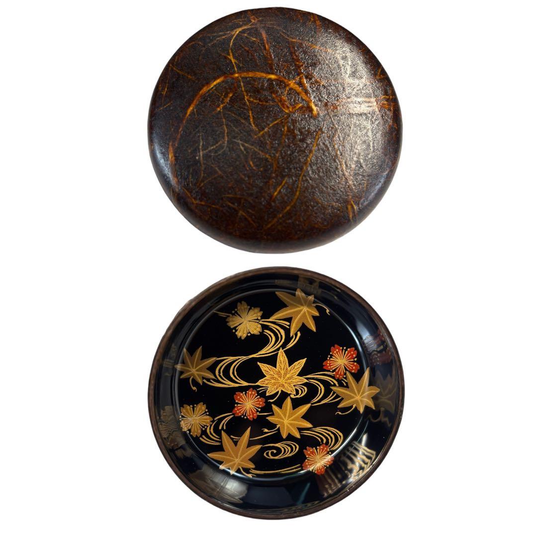 中古品】高崎秋峰造 春秋流れ和紙貼棗（共箱）USED〈税込•送料込