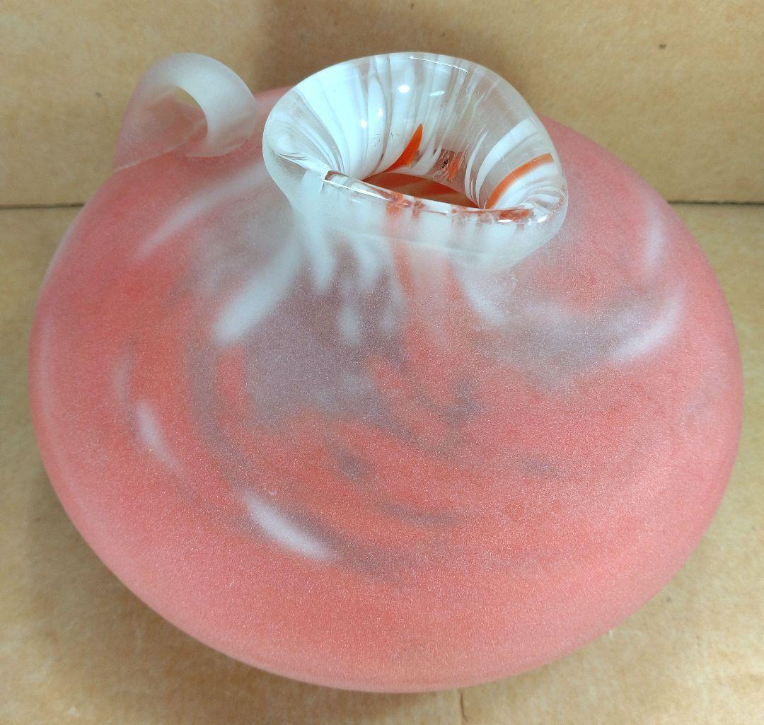 本物保証】藤田喬平 手吹 花瓶(赤系,耳付) 共箱 美品