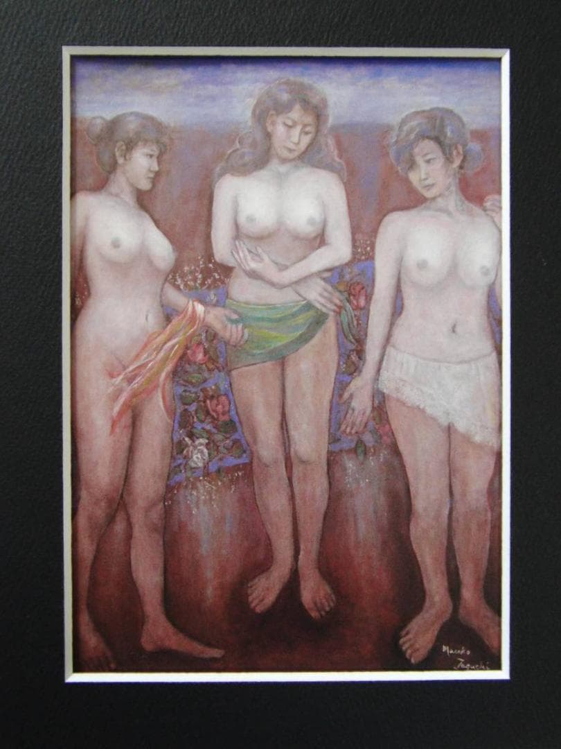 田口 正子、「語らい」、希少な額装用画集より、新品高級額装付、状態良好