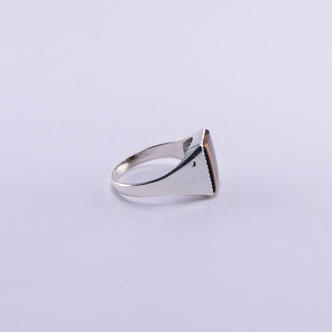 英国 ヴィンテージ シルバー925 タイガーアイ シグネットリング 　21号