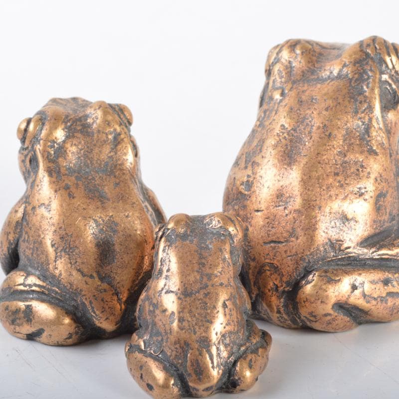 中国　古銅　蛙　紙鎮　置物　3点　N　4218