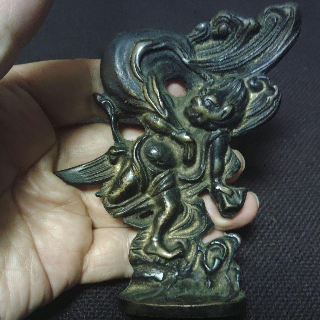 か　珍品　風神　銅製　銅像　ブロンズ　置物　アンティーク　骨董　ア12