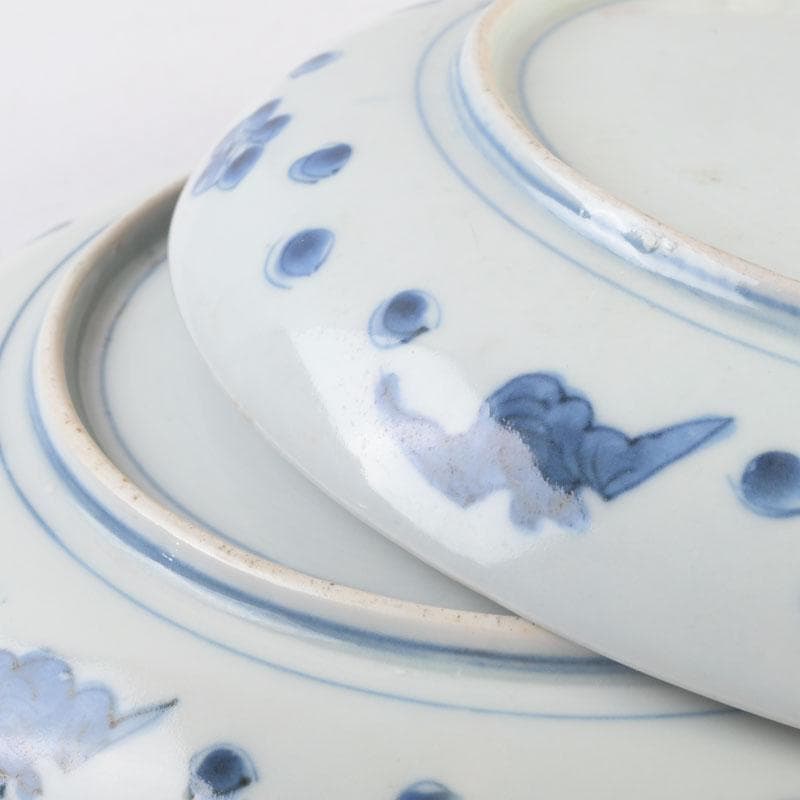 中国 青花 花草鳥文盤 皿 一對 在銘 C 9290