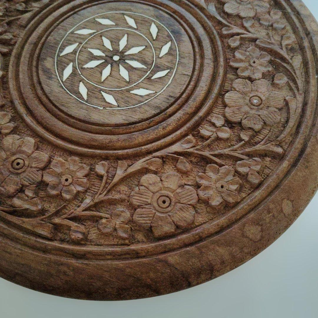 彫刻装飾木製キャスターテーブル ぞうがん細工 象嵌細工お花の台 花台