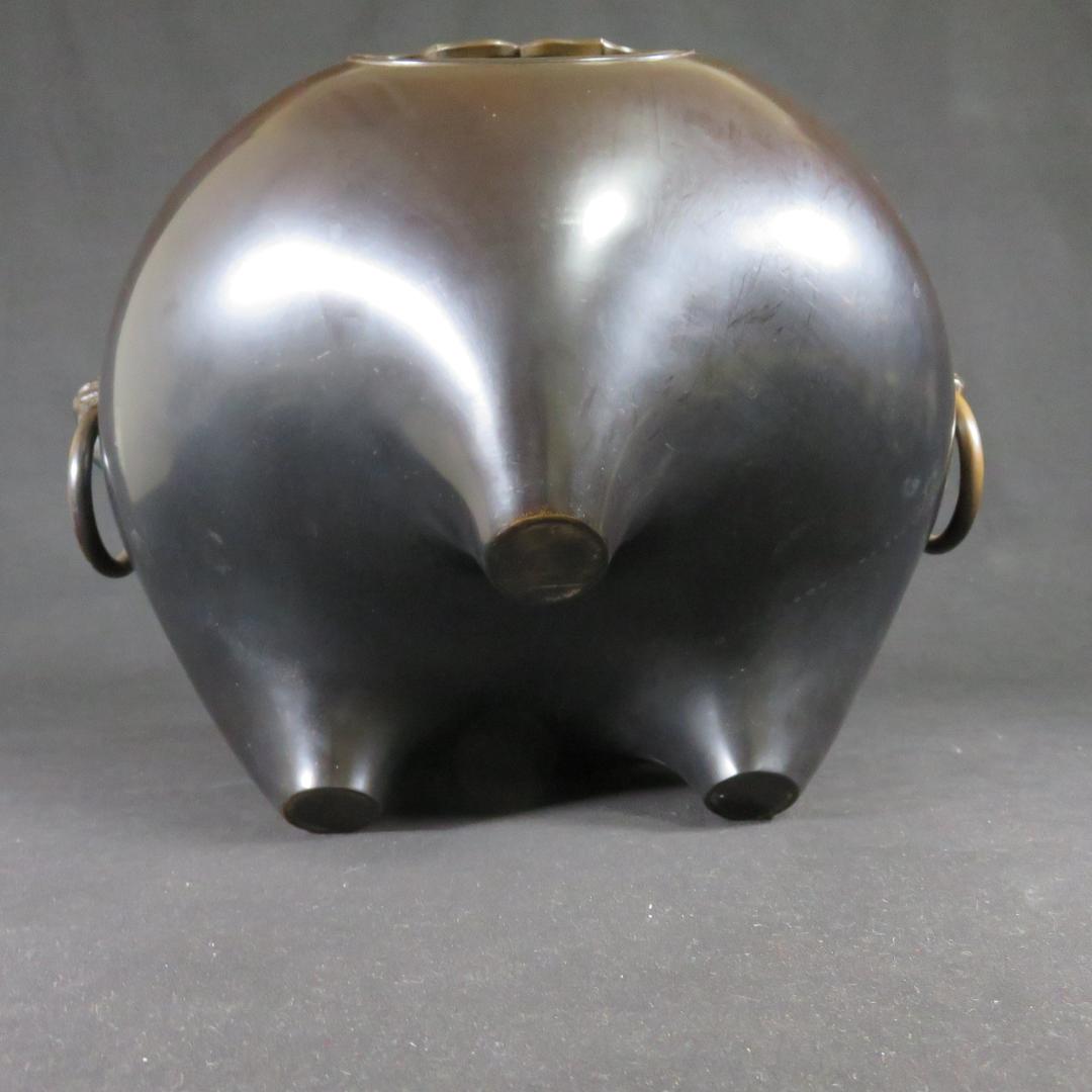 茶釜 茶道具 唐銅風炉 切合鬼面釜 木箱 共箱 在銘 唐銅・