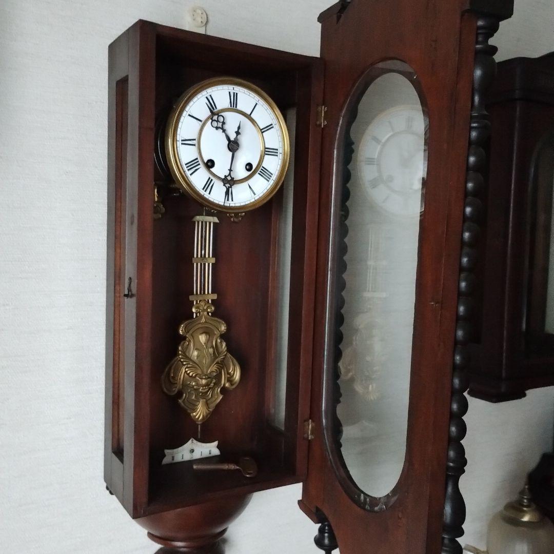 ナ*ナ様 掛時計　３面ガラス　巻き鍵付き　柱時計 　ゼンマイ式