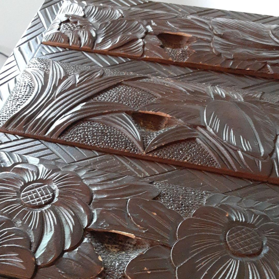 注文 日光彫りの三段小引き出し 未使用 日光彫 軽井沢彫 小箪笥