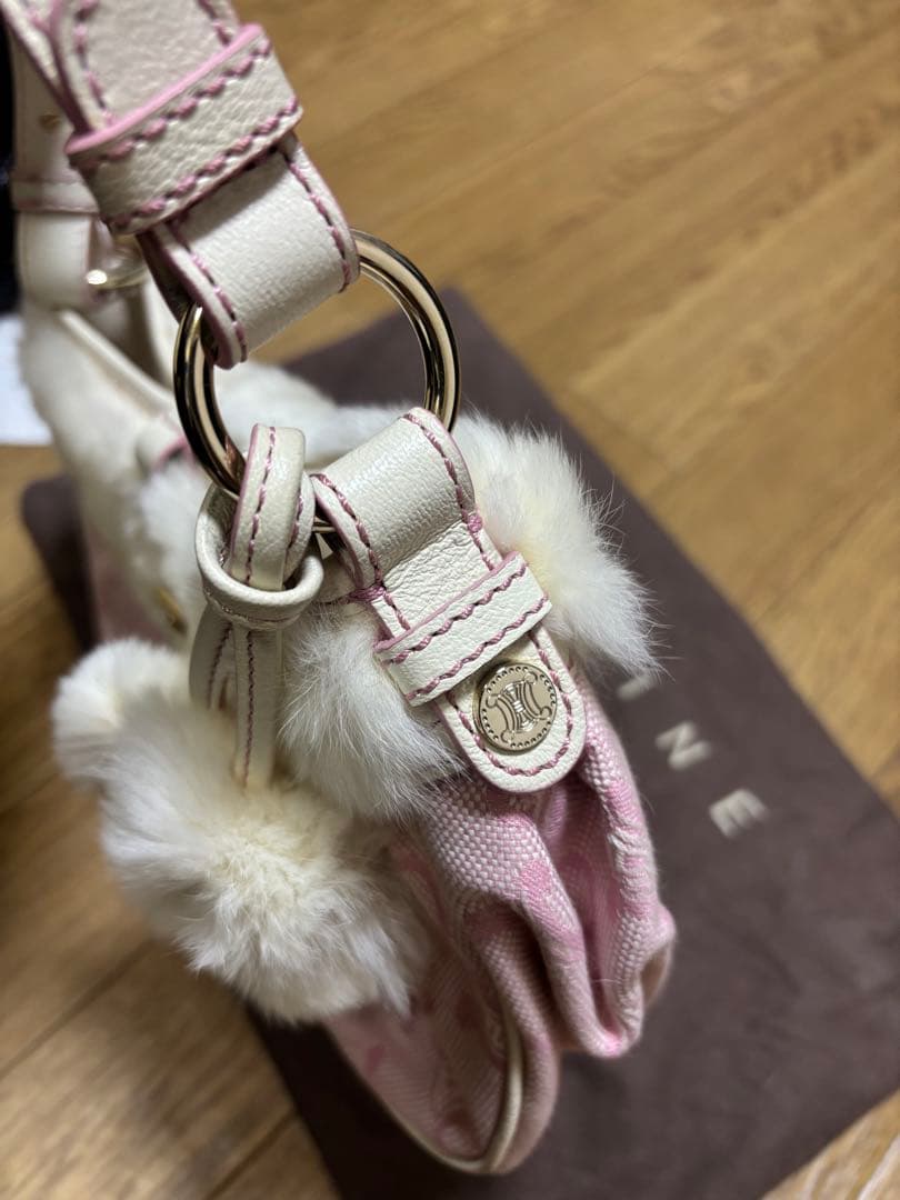ベ*ン様 セリーヌ ハンドバッグ ピンク　ラビットファー