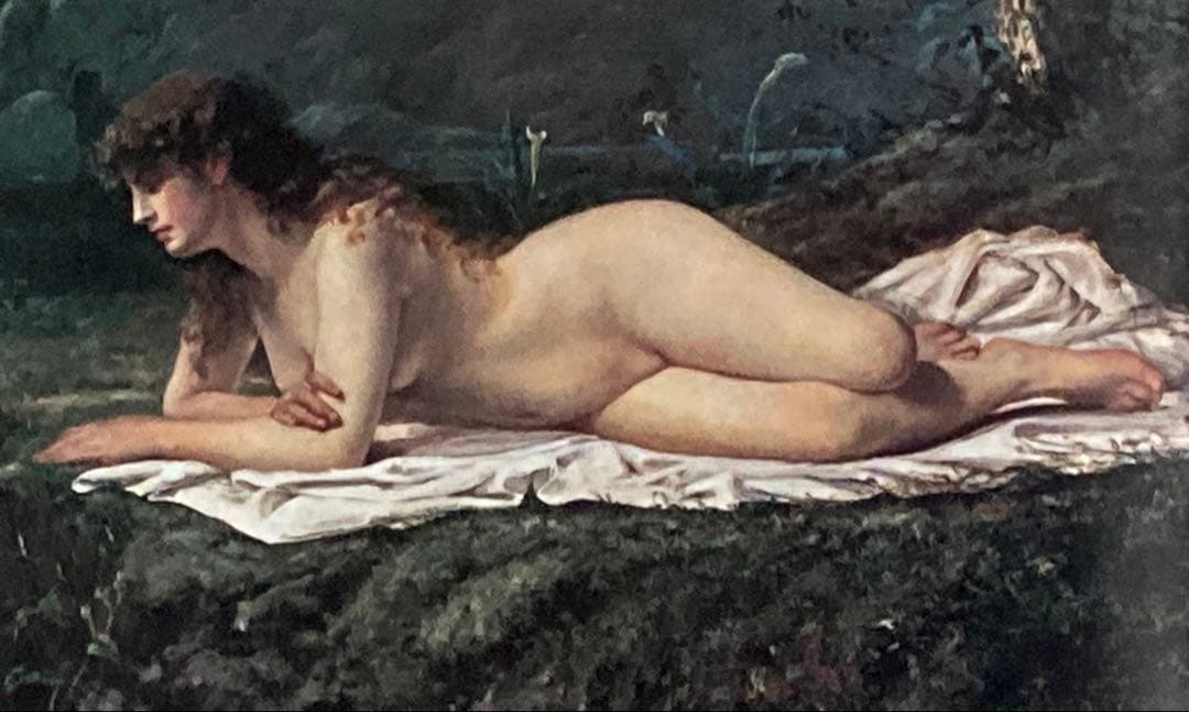 絵画/人物画/山本芳翠 [横たわる裸婦] M12号/油彩画/画集付き/豪華額装品