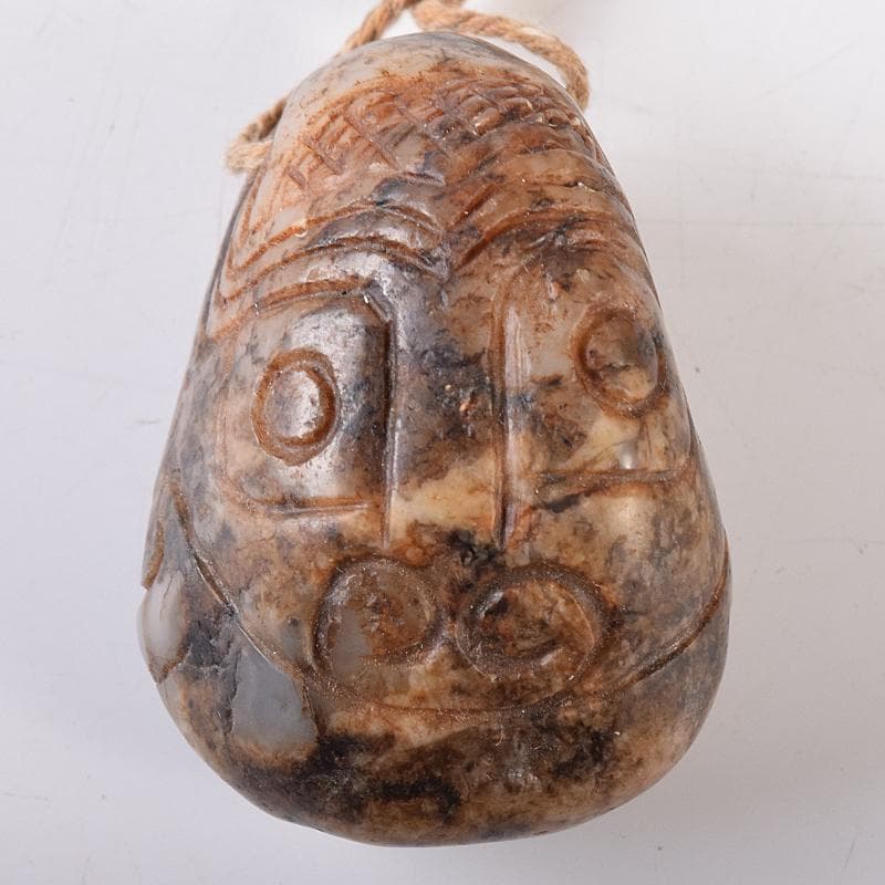 中国 玉石彫刻 漢詩刻 根付 紙鎮 置物 C 8331E