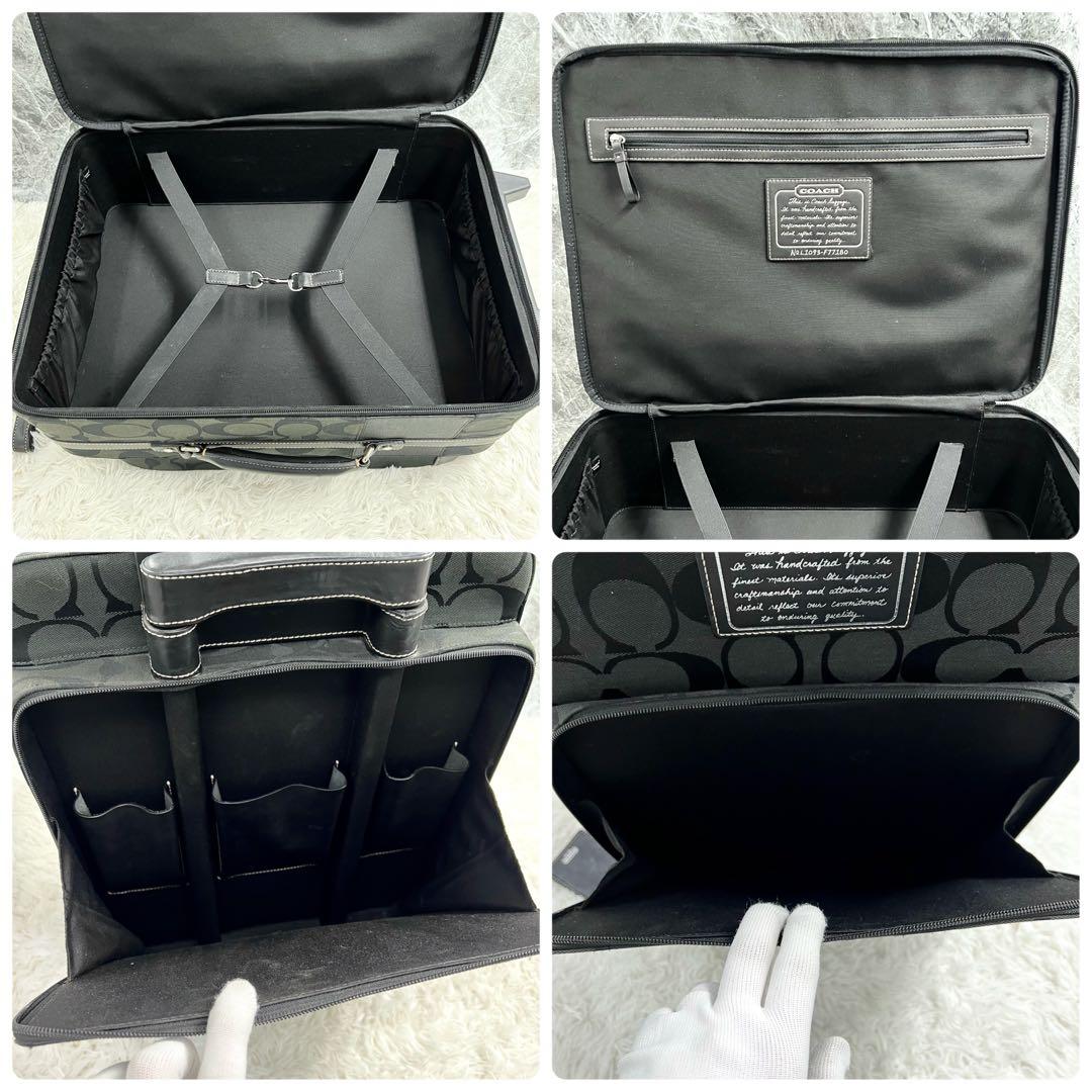 コーチ キャリーケース シグネチャー キャンバス 黒 ロゴレザー 旅行 出張