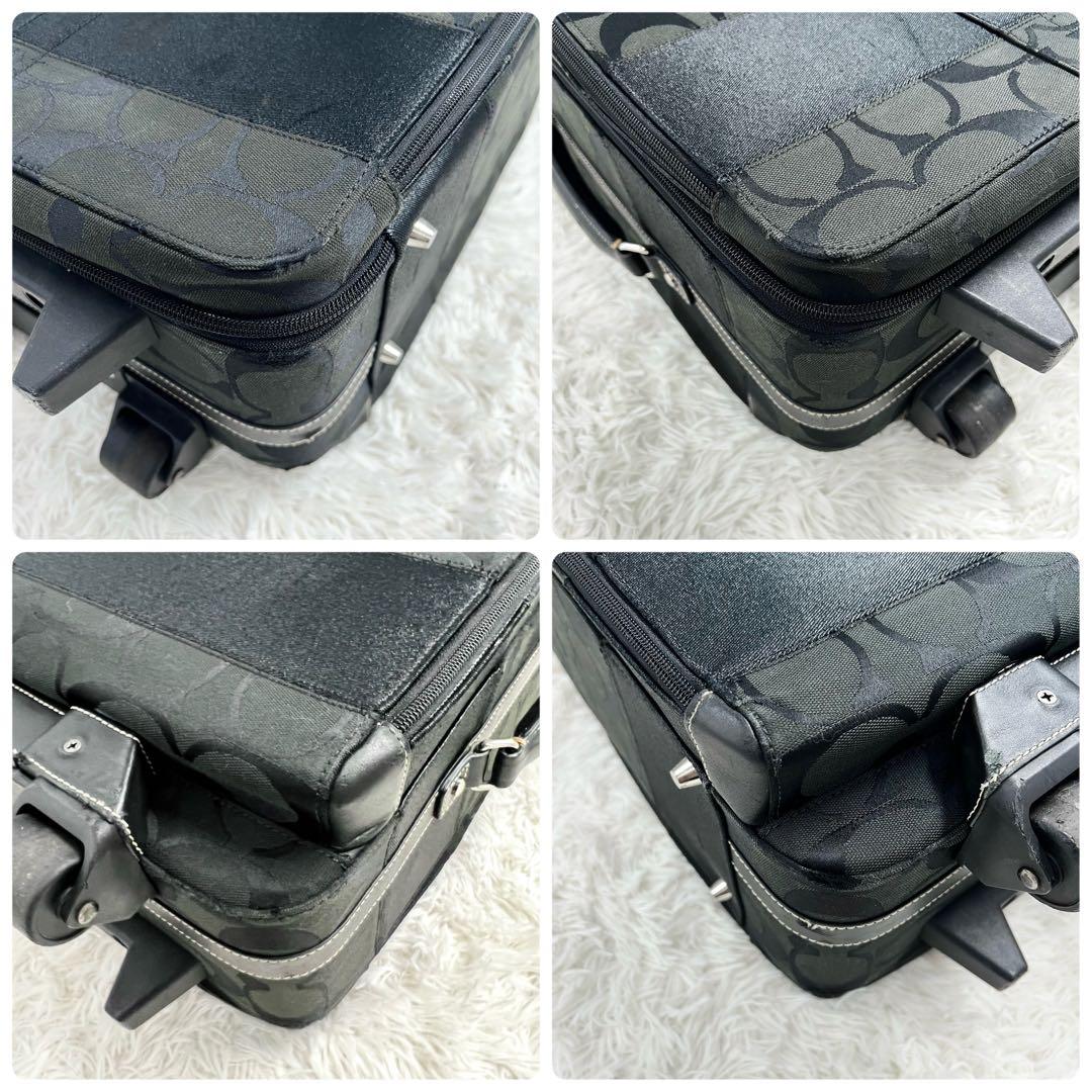 コーチ キャリーケース シグネチャー キャンバス 黒 ロゴレザー 旅行 出張